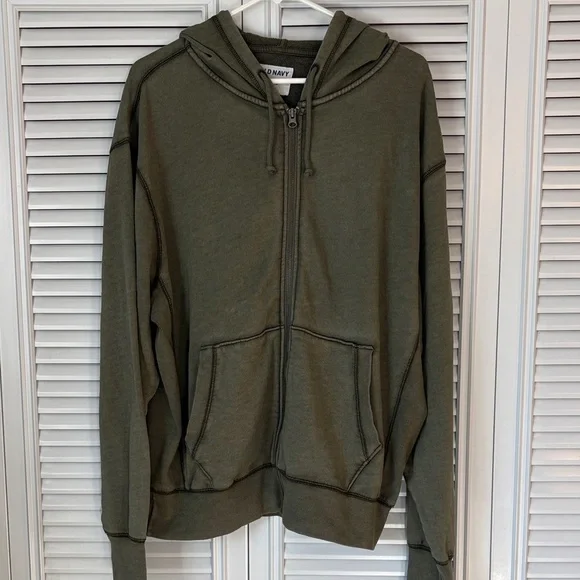 Old Navy Khaku Green Oversized Hoodie with Zipper Women’s Medium - Picture 2 of 9